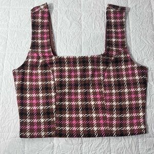Chic Plaid Crop Top in Pink and Brown